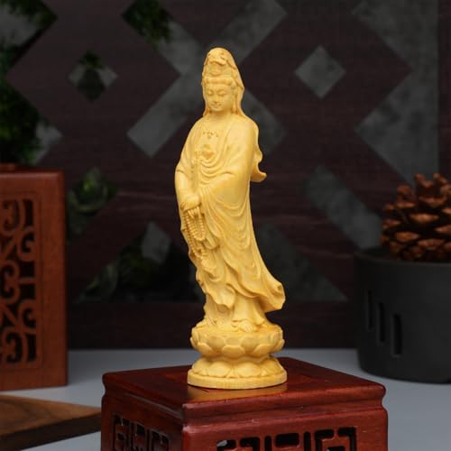 SEWACC Guanyin Statue Moon Guan Yin Buddha Figurine Buddhist Decor Home Accent Asian Religious Statue for Shelf Desk Meditation Space 4.72 X 1.41 X 1.