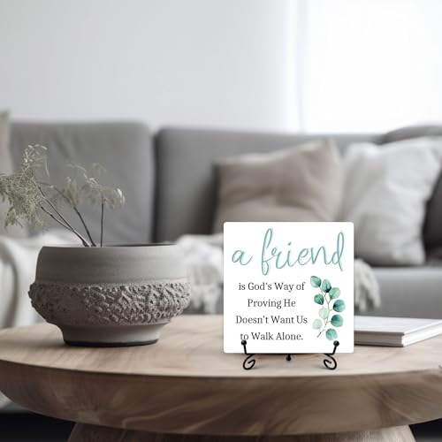 A Friend is God's Way of Proving Wooden Sign Gift, Appreciate Friendship Decor, Small Friendship Gift, Birthday Christmas Gifts for Women Men, Family Friends, Office Cubicle Accessories, 5" x 5"-163 WHITE-1