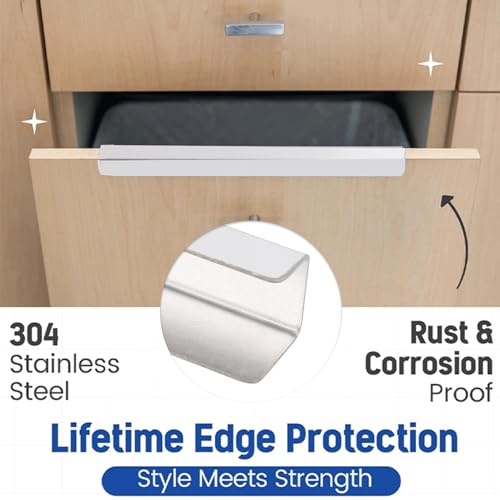 2pcs Cabinet Protectors for Kitchen Cabinets, 304 Stainless Steel Cabinet Protector Edge Guard Slip On Edge Guard for 0.75in Thick Doors and Drawers (23inch)