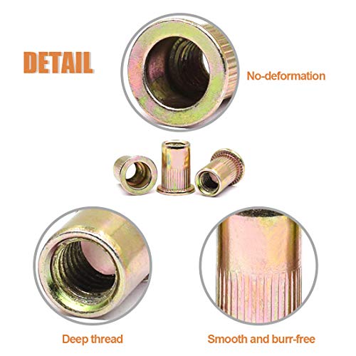 Keadic metric zinc-plated carbon steel rivet nut assortment kit with M3-M12 flat head threaded inserts