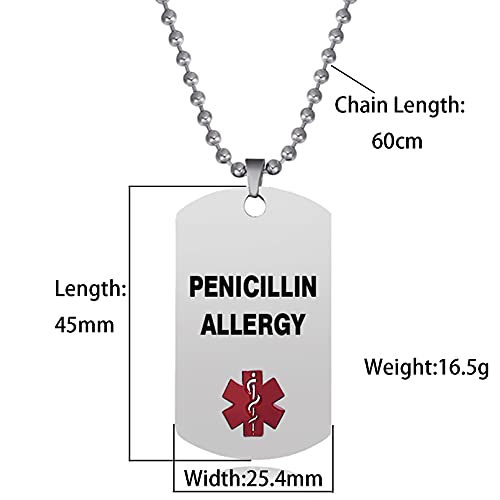 LSxAB Medical Alert Dog Tag Necklace for Men Women Son Asthma Diabetes Blood Thinner Eliquis Epilepsy Allergy Pacemaker Seizures PENICILLIN ALLERGY