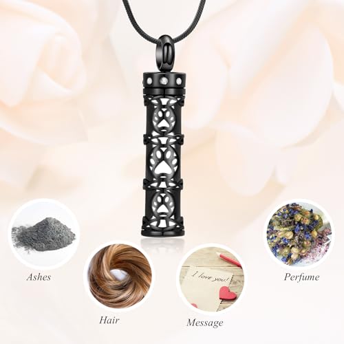 Minicremation Paw Print Cremation Jewelry for Ashes Pet Stainless Steel Cylinder Urn Vial Pendant Necklaces Celtic Knot Paw Print Ash Keepsake Jewelry for Women Men Black