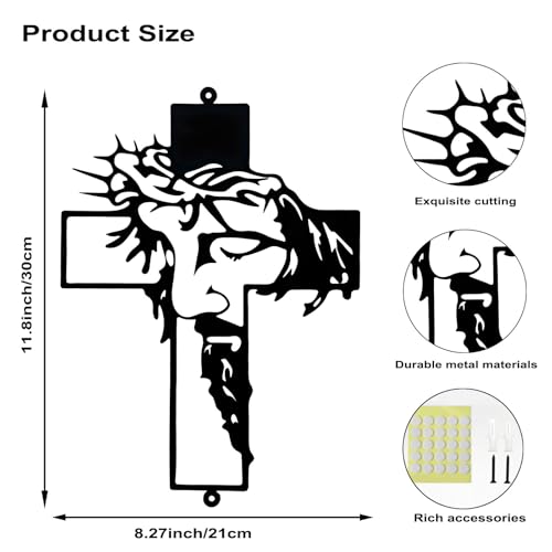 Goodangie00 Black Jesus Wall Cross Decor - 11.8" Metal Crucifix Wall Art Christian Hanging Decoration for Home Living Room, Church, Entryway, Prayer Room, Blessed Religious Easter Gift Black A