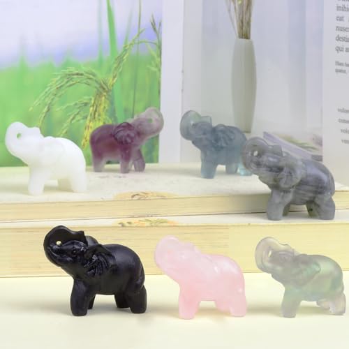 2.1 Inch Black Obsidian Elephant Crystals Decor, Healing Crystal Cute Figurines, Black Elephant Gemstones Decorations Statue, Lucky Reiki Stones in Home Office Meditation Gift for Women Men