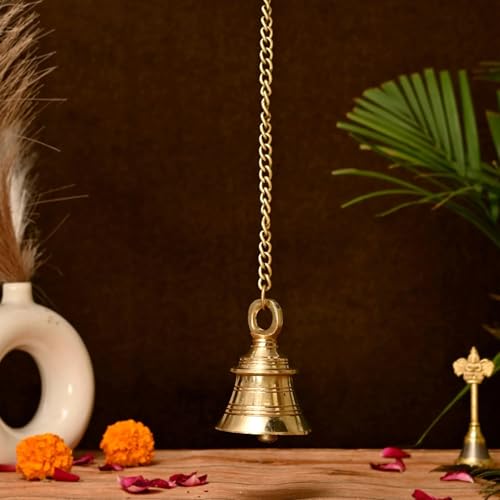 LoveNspire Brass Hanging Bell with Chain for Temple - Indian Wall Mounted Ghanti for Home, Mandir, and Housewarming | Ideal for Diwali Pooja, Christmas, and Spiritual Decor 19 Inches