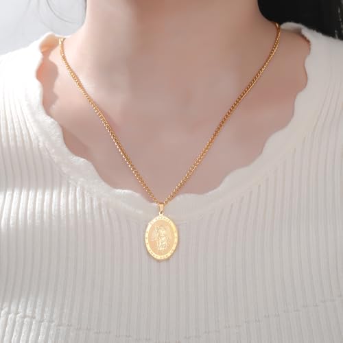 TEAMER Saint Raphael Necklace Archangel of Healing & Protection St. Raphael Pendant Necklace Amulet Religious Jewelry For Women Gold