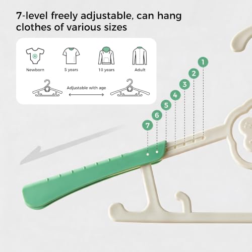 20 Pack Baby Clothes Hangers, Non-Slip and Extendable Toddler Hangers, 11-14 Inches Adjustable Plastic Kids Closet Hanger, Suitable for Infant Girls, Boys, Newborn and Children (Green) Green 20pc