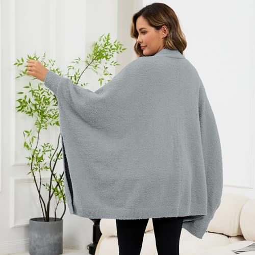 Wearable Blanket Sherpa Poncho Unique Office Work Warm Cozy Shawl TV Throw Blankets, Plush Cape Wrap for Adults Dark-gray