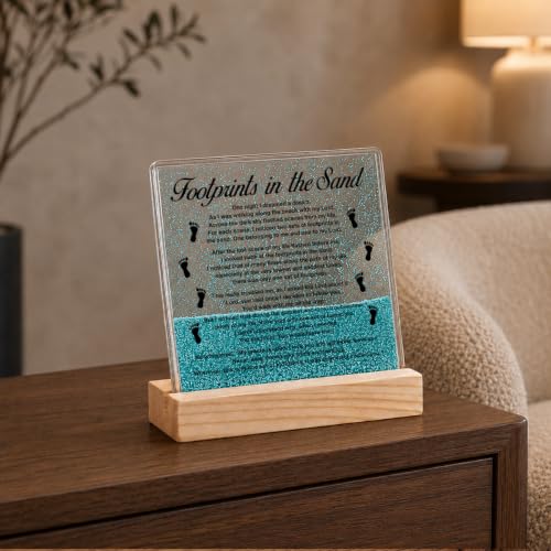Christian Religious Gifts Footprints in the Sand Desk Decor Sign Multicolor Footprints