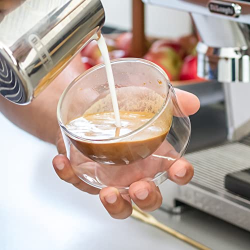 KRUVE IMAGINE Coffee Cups - Handcrafted Double-Wall Glass Cups (Set of 2, (10oz/300ml) - Perfect for Latte Art & Espresso - Durable Borosilicate Glass - Ideal Gift for Coffee Mugs Lovers - Latte Plus Clear 10.1 Ounces
