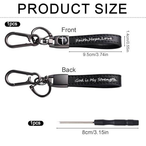 Mikovivi Christian Keychain for Men, Leather Christian Cross Key Chains with Screwdriver Religious Jesus Gift Keychain for Husband Dad Grandpa
