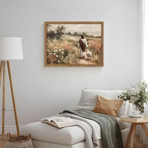 Framed Jesus And Lamb Wall Art Christian Pictures Wall Decor 8x10 Inch shepherd Framed 10"L x 8"W