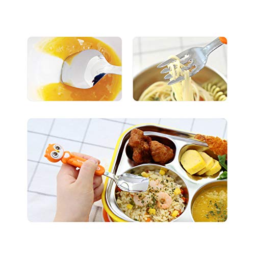 Lion Stainless Steel Chopsticks, Spoon, Fork and Case 4 Set, Chopsticks Training, Beginner, Brain Training, Right Handed (Lion, Hion), Made in Korea.