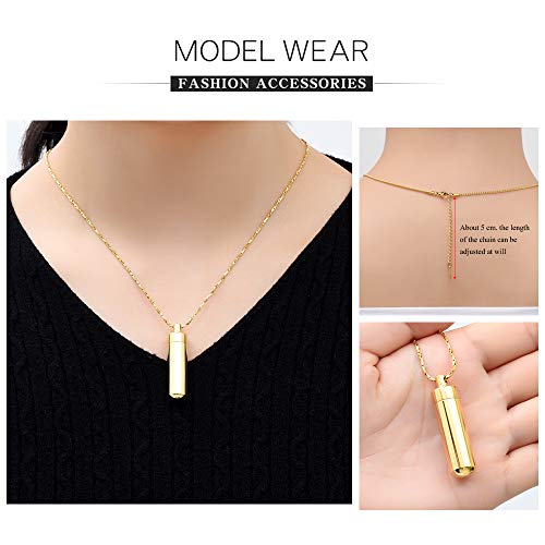 Imrsanl Cylinder with Glass Vial Urn Necklace Cremation Jewelry Gold