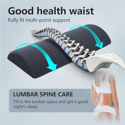 Cozyhealth - 2.95" H*18.7" L - Soft Small Lumbar Pillow for Sleeping, Memory Foam Back Lumbar Support Cushion for Lower Back Pain Relief Bed Waist Sleep Support Pillow for Side, Back(Dark Grey, Small) Dark Grey