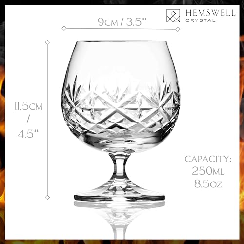 Brandy Snifter Single Cognac Glass - Small Brandy Snifters for Brandy or Whiskey - Cognac Balloon Glass Crystal 8.5oz - Glenrigg Design 1