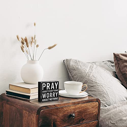 Jetec Christian Desk Decor Pray About Everything Worry About Nothing,Black Black