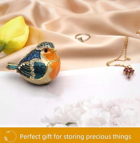 Hinged jewelry trinket box featuring a Robin bird design, ideal for bird lovers and decorative jewelry storage.