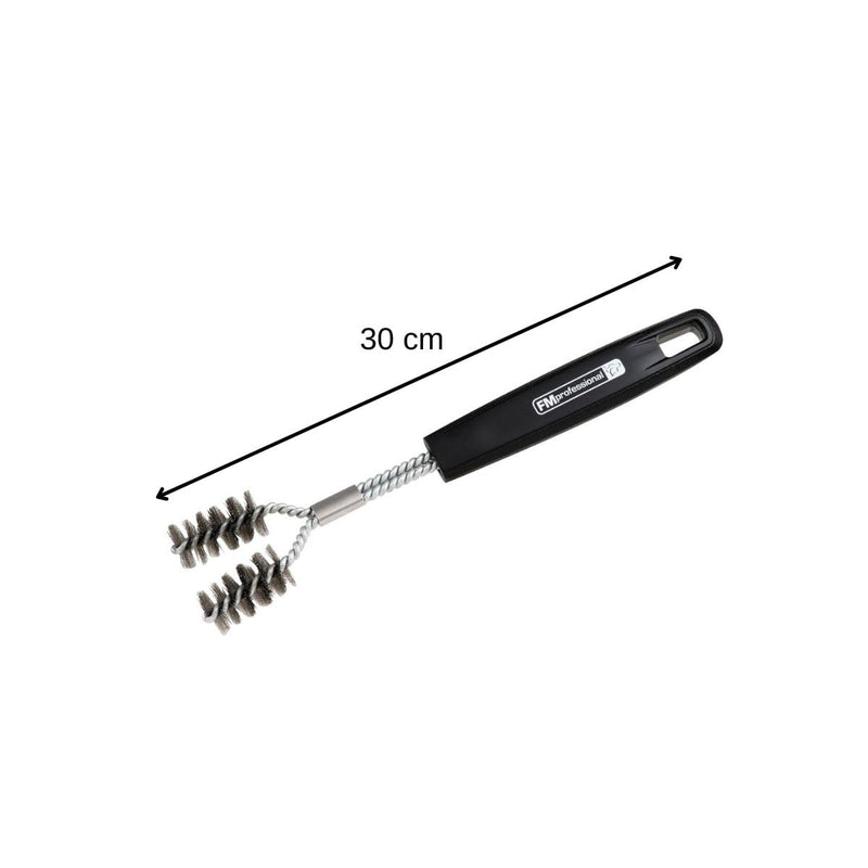 [Australia - AusPower] - FMprofessional Stainless Steel / Plastic Y Shape Grill Brush - Ergonomic PP Handle - Versatile for All Grill Types 30 cm Length (Black/Silver) 