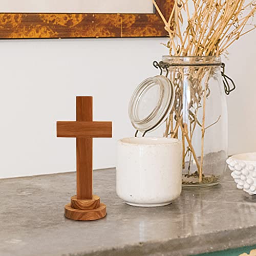 Attivolife Wood Cross Statue with Stand - Spiritual Christian Jesus Holy Cross, Religious Gift for Catholic Easter and Christmas, Wall Table Church Decoration for Home Room (5.5'' x 2.55'')