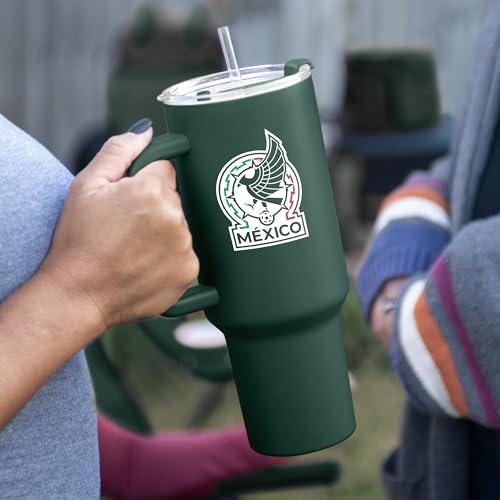 Logo Brands Soccer 40 oz Tumbler with Handle - Powder Coated-Stainless Steel with Straw – Leak-Resistant, Keeps Drinks Cold – Everyday Use – Great For Soccer Fans Mexico