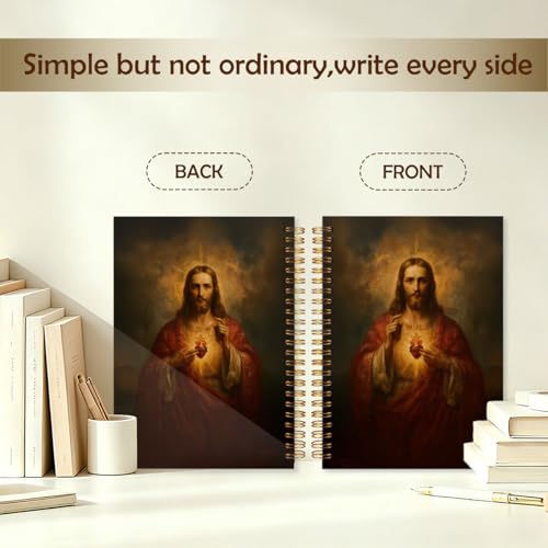 Sacred Heart of Jesus Christian Spiral Notebook 5.5 x 8.3, Jesus Gifts for Women Men Journal, Vintage Catholic Religious Spiritual Prayer Journaling Notebooks for Note Taking White YS-2