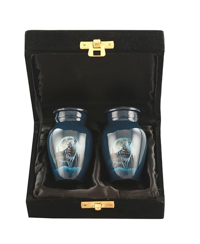 Keepsake Urns Set of 2 With Premium Velvet Box - Wolf Mini Urns for Human Ashes | Decorative, Funeral, Cremation Urns for Women and Men Design- 2