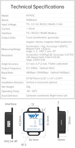 [9-axis Acceleration Sensors] WT901C-TTL Tilt Sensor, 3-axis Accelerometer+Gyroscope +Magnetometer+Inclinometer, IMU MPU9250 Module Motion USB Modbus
