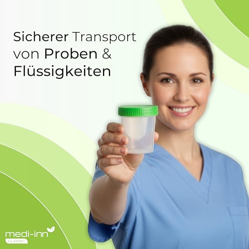 Urine Beaker - 4.23fl oz - Urine Cup with Screw On Lid - Color Green - Urine Sample Cup - Urine Cup - Plastic Cup by Medi-Inn - Green, 10 Pieces