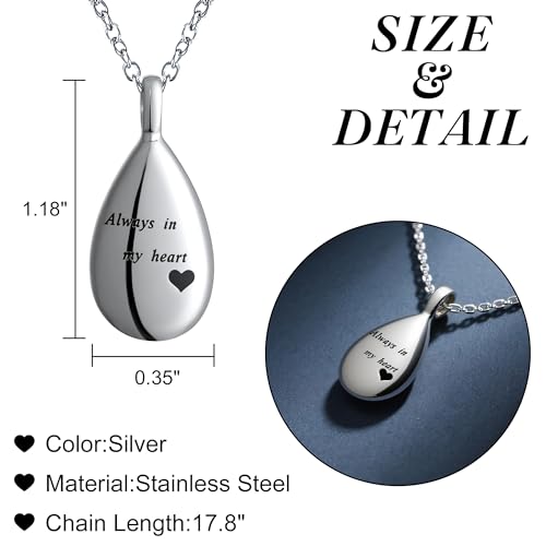 Urn Necklaces for Ashes, Cremation Necklack for Ashes, Urn Necklaces for Ashes for Women, Cremation Jewelry Locket Stainless Steel Keepsake Waterproof Memorial Pend… silver drop pendant
