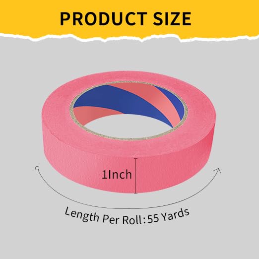 Painters Tape, 1 inch x 55 Yards x 2 Rolls Pink Painters Masking Tape for Indoor and Outdoor Use, Medium Adhesive Paint Tape for DIY Crafts, Arts, Painting, Easy Removal 2 Roll x 1 Inch