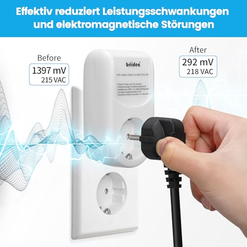 Mains Filter Adapter Plug, briidea Universal Broadband Mains Filter with EMI Filter Technology, Reduces Radio Frequency Interference, Supports Clean Power Supply, for Household and Electronics