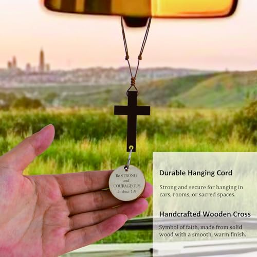 Cross for Car Mirror Hanging, Christian Gifts for Men, Bible Verse Car Decor Accessories, Rearview Hanging Cross Ornament Religious Gift (Be Strong and Courageous) Be Strong and Courageous