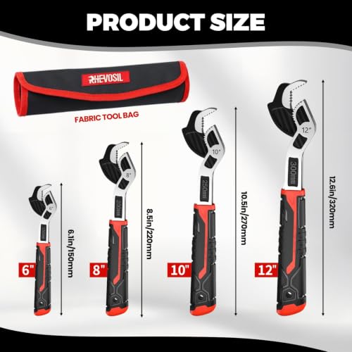 4 Pack Self Adjusting Pipe Wrench Set, 6" 8" 10" 12" Plumbers Wrench 6”+8”+10”+12”