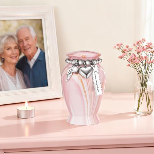 Dletay Small Urns for Human Ashes Keepsake 2.85 Inches Memorial Mini Cremation Urn for Women Men Aluminum Decorative Funeral Urns - Pink Gold Vein