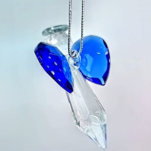 Blue Crystal Guardian Angel, Suncatcher Handmade 2.48 Inch Home Window Decoration Flower Car Chakra Crystal Rainbow Maker Guardian Angel Christmas Tree Ornament Blue