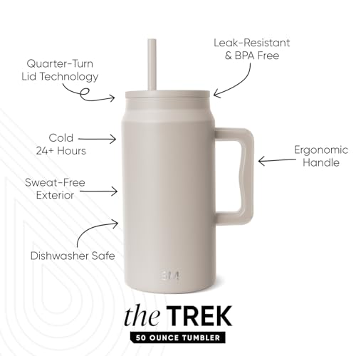 Simple Modern 50 oz Mug Tumbler with Handle and Straw Lid | Reusable Insulated Stainless Steel Large Travel Jug Water Bottle | Gifts for Women Men Him Her | Trek Collection | Almond Birch -Almond Birch 50 Ounces