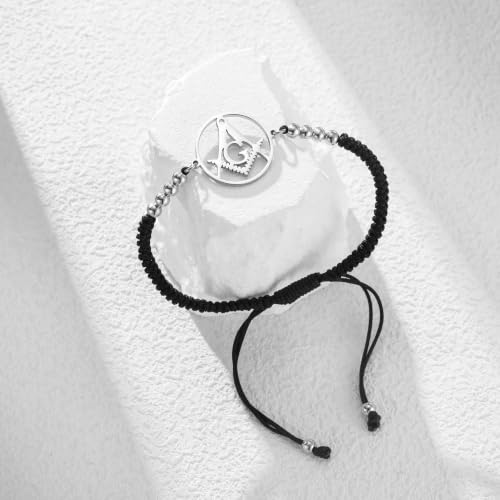 Masonic Bracelet Compass Freemasonry Symbol Bangles Master Seals Prime Amulet Masonic Membership Religious Jewelry Celtic Punk Gift for Men Women silver-black