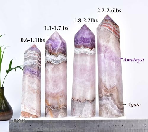 Purple Amethyst Agate Stone Tower Obelisk Large Healing Crystal Rock Point Wand Reiki Healing Gifts 0.6-1.1 LBS 0.6-1.1 Pound