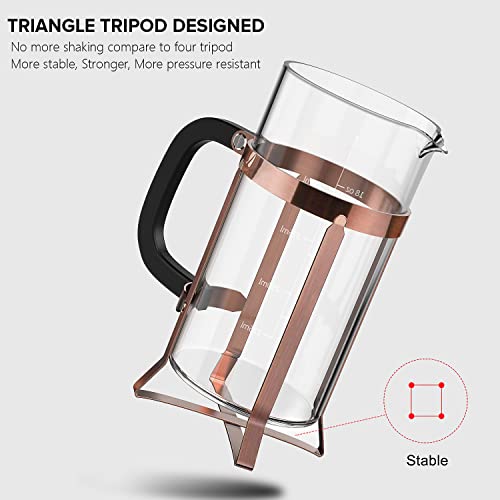QUQIYSO French Press Coffee Maker, Borosilicate Glass Coffee Press Copper 21oz