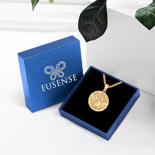 Eusense Saint Necklace Sterling Silver 925 Protection Jewelry for Men Women Patron St Medals Amulet Pendant Gold E-St Christopher