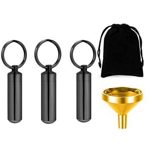 RIPFEVURN 3 Pack Cremation Jewelry Cylinder Urn Keychain for Ashes for Women Men Memorial Keepsake Pendant Black