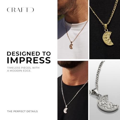 CRAFTD | St. Christopher Pendant Necklace | 51cm Figaro Chain Gold 20.87 Inches 15 Millimetres