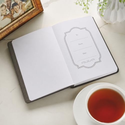 Christian Art Gifts Inspirational Journal, Trust in the Lord Wide Ruled Notebook, Prov. 3:5 Bible Verse, Gray Vegan Leather, 336 Lined Pages w/scripture, (8.6” x 6.1” x .9”)