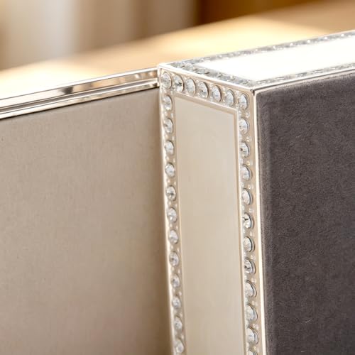 Diamond Crystal Jewelry Storage Box for Rings Earrings Necklace Treasure Chest Organizer Jewelry Keepsake Gift Box Case for Girl Women (Diamond Rectangle Silver Plating) Large Diamond