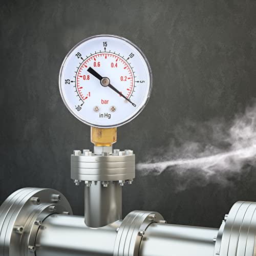 [Australia - AusPower] - 1/8 BSPT Vacuum Pressure Gauge with Floor Connection, 50 mm Dial Gauge, 1-0Bar -30-0inHg Dual Scale Pressure Gauge for Measuring Air, Water, Oil and Gas 