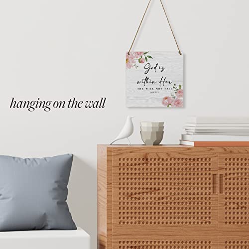 Inspirational Rustic Christian wall decor Gifts, pink room Women Religious Wood Sign Home Farmhouse Wall Hanging Decor Pink Flower Wooden Wall Art Decor Plaque for Bedroom Psalm 46:5 Multi179