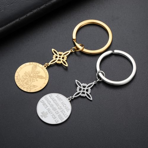 TEAMER Saint Michael Witch Knot Keychain The Great Protector Archangel Amulet Keychain Double Amulet Protection Jewelry Silver
