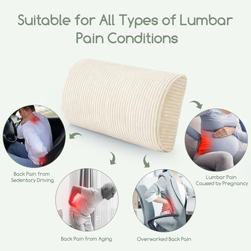 HIGOGOGO Lumbar Support Pillow for Recliner Chair/Accent Chair/Couch, Memory Foam Back Support Cushion for Elderly, Recliner Cushions for Back Rest, Pain Relief, Reading, Washable Cover, Beige 20"x10"x4"