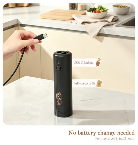 Electric Salt and Pepper Mill with USB-C, Adjustable Electric Spice Mill with 110 ml Large Capacity Silo and LED Lighting - Ideal for Kitchen and Table - Single Pack
